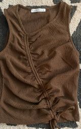 Brown Side Runched Tie Tank Top  Photo 0