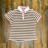 Nike Golf Women's Fit Dry Striped Polo Shirt w/ Brown/White/Pink - Medium Photo 0