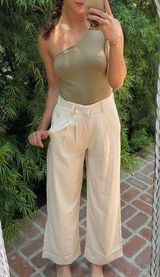 Classy cream high rise straight leg slacks Tan Photo 0