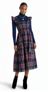 Hill House Plaid Ruffle Dress in Navy and Red XS Photo 0