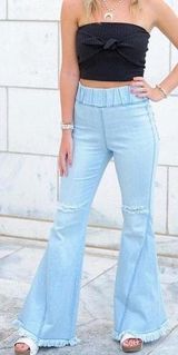 light wash distressed bell bottoms Blue Size 26 Photo 0
