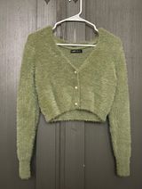 Fuzzy Green Cropped Sweater Photo 0