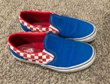 Vans Checkered Red And Blue Slip On Shoes  Photo 0