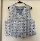 Vintage Talbots Linen Blend Vest Blue Floral Embroidered Button Western 90’s Top Photo 0