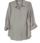 Linen Button Up Shirt Beige Button Back
Roll Tab Sleeves Size M Photo 0