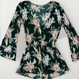 Show Me Your Mumu Romper Womens Size Medium Green Floral Long Sleeve Boho Indie Photo 0