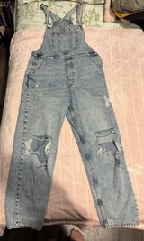 Dividend Ripped Light Wash Overalls Photo 0