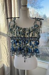 Moon River Flowered Spaghetti Strap Cropped Top Photo 0