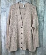 Wishlist Size Large Oversized Tan Button Front V-Neck Cardigan Sweater w/Sleeves Photo 0