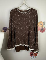 Altar'd State Brown Knit Bell Sleeve with White Trim Sweater - Size - Medium Photo 0