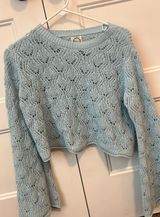 Light blue- cropped, knitted sweater Photo 0