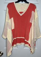 POL High Low Contrast V Neck Salmon Pink and Cream Open Knit Top Large BOHO Photo 0