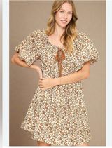 Umgee  Rust Floral Puff Sleeve Mini Dress - NWT XL Photo 0