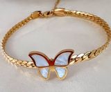 18K Gold Plated Butterfly Mother Of Pearl Bracelet Stainless Steel Jewelry White Photo 0
