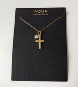 Gold Sterling Silver Cross & CZ Charm Pendant Necklace, NWT Photo 0