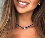 Leather Cord Pearl Necklace Black Photo 0