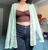 kim rogers Light Green Crochet Open Cardigan Photo 0