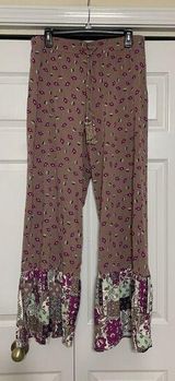 Cato Est. 1946 Boho Hippie Floral Wide Leg Patchwork Print Ruffled Flare Hem Pants L Photo 0