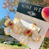 Nine West crystal transparent flower red heart gold tone Earrings loops Photo 0