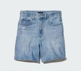 Uniqlo Mom Denim Shorts Blue Solid Wash High Rise Long Inseam Size 25 Photo 0