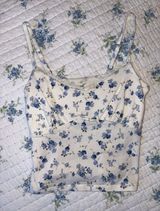 Blue Floral Lace Trim Cropped Top Size S Photo 0