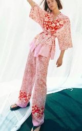 ZARA NWT! Pink Paisley Linen Blend Wide Leg Pants Photo 0