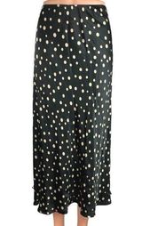 H&M Black Beige Polka Dot Print Silky Satin Slip Flowy Straight Midi Skirt Sz M Photo 0