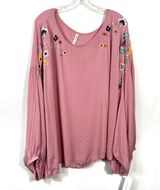 Xhilaration Light Pink Floral Embroidered Balloon Sleeve Plus Size Blouse NWT 3X Photo 0