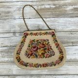 VTG Purse Needlepoint Tapestry Floral Cream Pink Framed 50s 60s Classic Coquette Photo 0