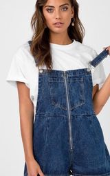 Princess Polly Distressed Denim Short Overalls Photo 0