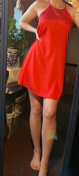 Red Halter Neck Sundress Lace Back Photo 0