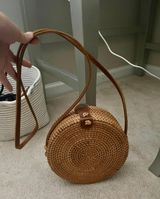 TJ Maxx Tan Round Woven Purse Photo 0