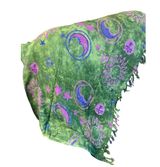Celestial Print Green Purple Fringed Shawl Wrap Astrology Sun Moon 68" x 45" Photo 0