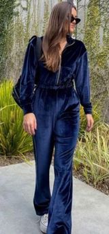 Deep Navy Velour Velvet Jumpsuit XS Photo 0