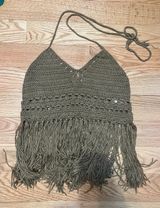 Festival Boho Crochet Top Medium Green Photo 0