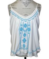 White and Blue Embroidered Stitching Women's Tank Top XL Photo 0