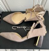 Adrienne Vittadini Noble Grey Pointy Toe Ankle Strap Suede Block Heels Size 6 Photo 0