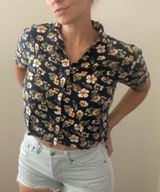 Uniqlo Button Down Crop Top Floral Hawaiian Tropical Vacation Small Photo 0