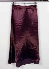 Burgundy Satin High Low Midi Skirt Photo 0