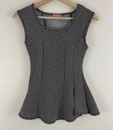 DREAM GIRL Vintage Y2K Black White Polka Dot Stretch Short Sleeve Peplum Top Photo 0
