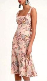 Lulus Island Sun Blush Pink Tropical Print Tie-Back Midi Dress Photo 0