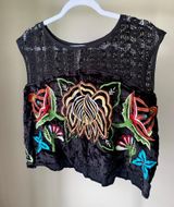 Free People Black Velvet Embroidered Tank Top Photo 0