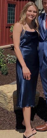 BEBE navy slip satin midi dress  Photo 0