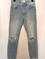 Straight High Rise Full Length Distressed Light Jeans Long Length Size 4 Photo 0