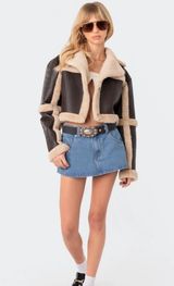 Edikted Ricky Faux Leather Shearling Jacket Size XL Photo 0