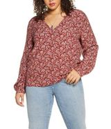 Treasure & Bond  Nordstrom Popover Shirt - Rust Marsala Given Floral X-Small Photo 0