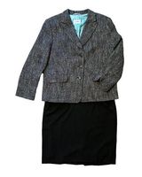 $500 VTG 80’s Jobis 44 14 Tweed Midi Skirt Power Suit Wool Blazer Jacket Blue Photo 0