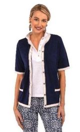 Cherry On Top Cardigan Short Sleeve Navy/White Gold Buttons Sz XL Photo 0