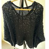 Free People Sweater Women's M Black Open Knit Oversized Goth Layering Top Photo 0