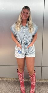 NWT  Time Zone Acid Wash Denim Short Sleeve Romper medium Photo 0